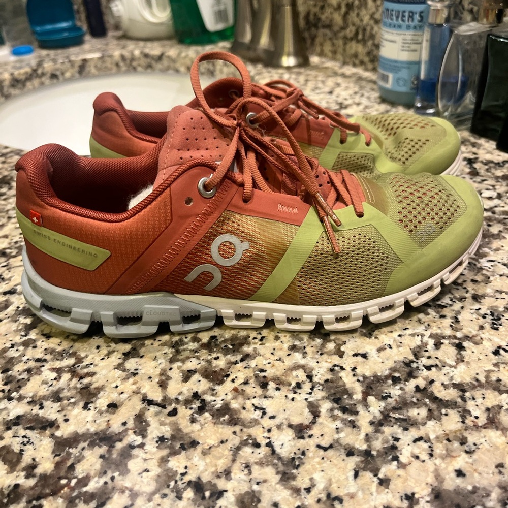 On Running Pink and Green Sneakers